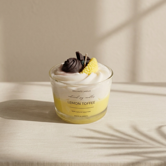 Χειροποίητο Αρωματικό Κερί Σόγιας Lemon Toffee Μικρό | Dessert Candle